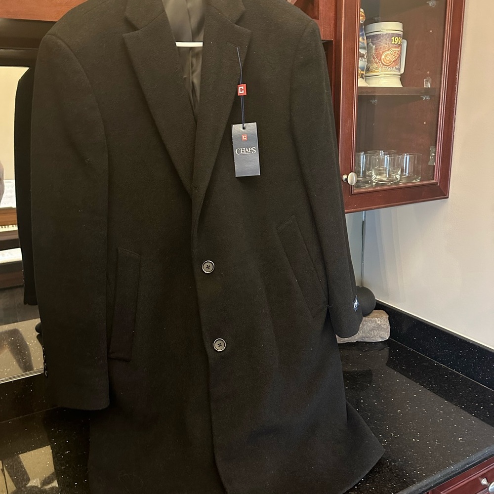 Chaps Wool Blend Luxury Black Men’s Overcoat (40 Reg) - Picture 2 of 4